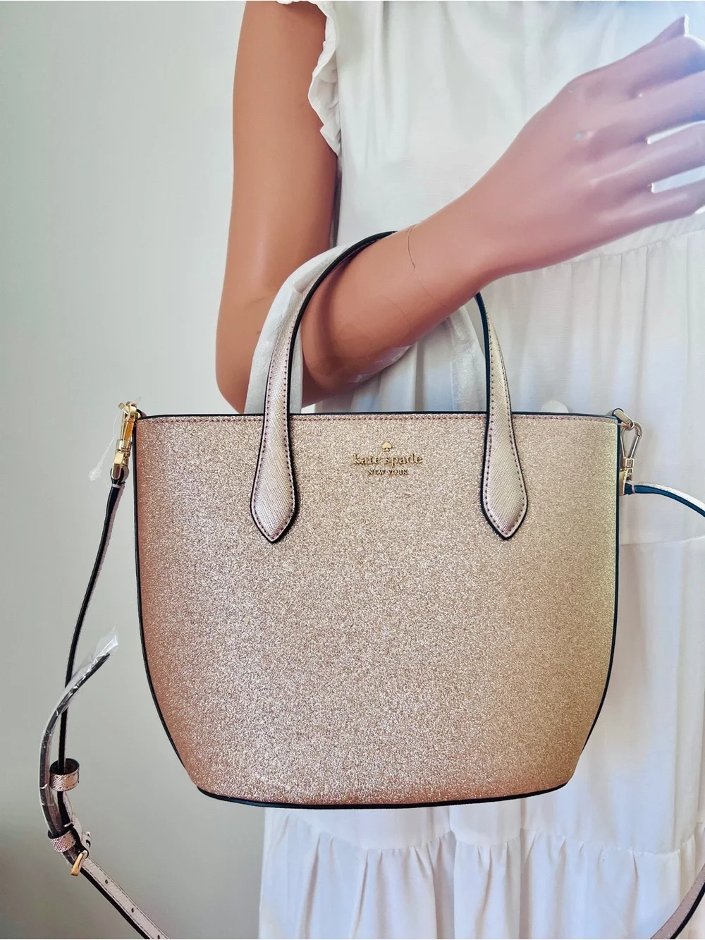 NWT Kate Spade Glimmer satchel crossbody small tote glitter gold bag